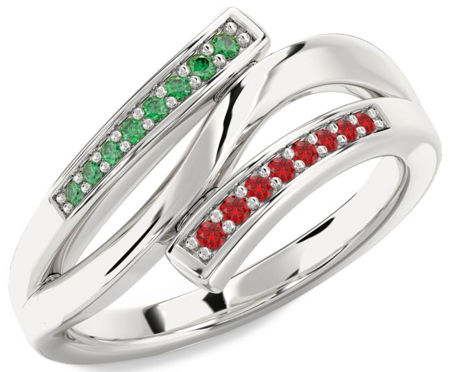 Emerald & Ruby Platinum Round Ring