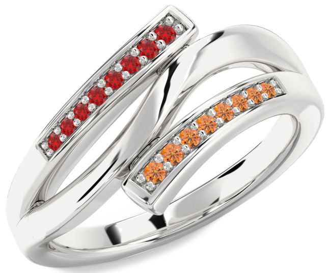 Ruby & Citrine Platinum Round Ring