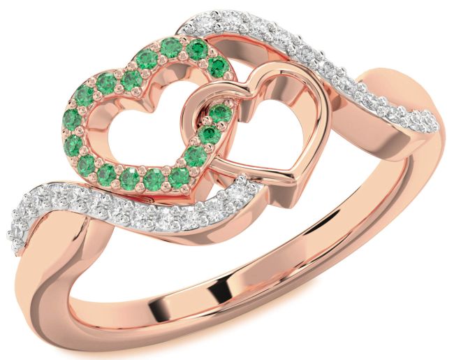 Diamond Emerald Rose Gold Heart Ring