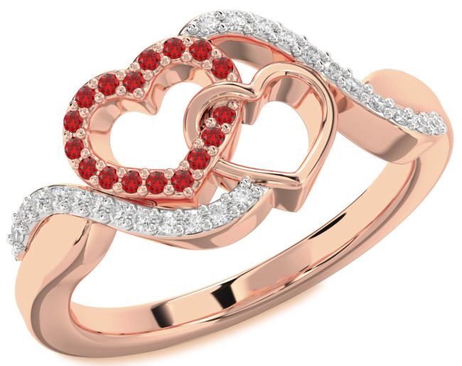 Diamond Ruby Rose Gold Heart Ring
