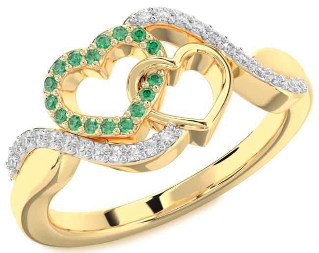 Diamond Emerald Gold Heart Ring