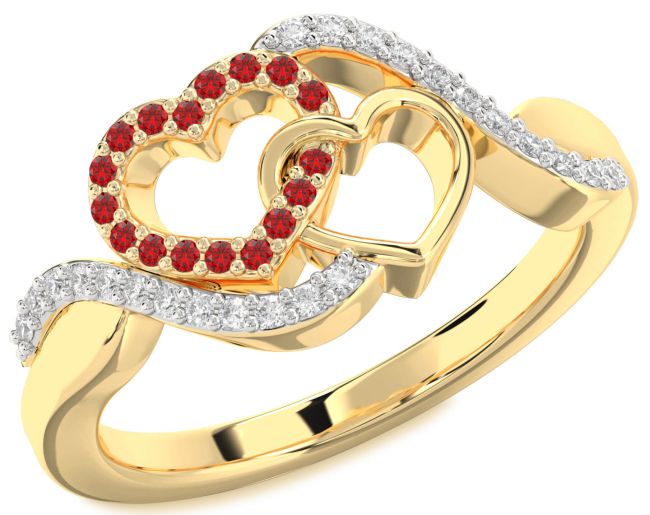 Diamond Ruby Gold Heart Ring