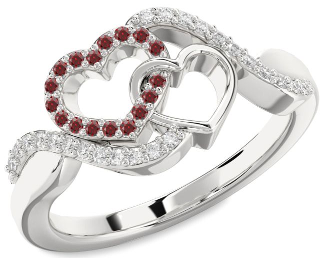 Diamond Garnet Platinum Heart Ring
