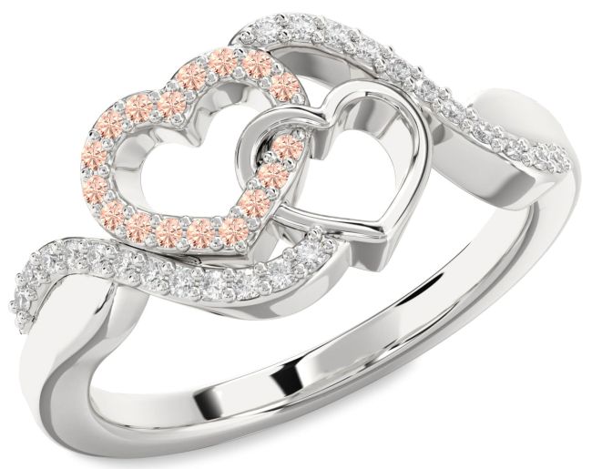 Diamond Morganite Platinum Heart Ring