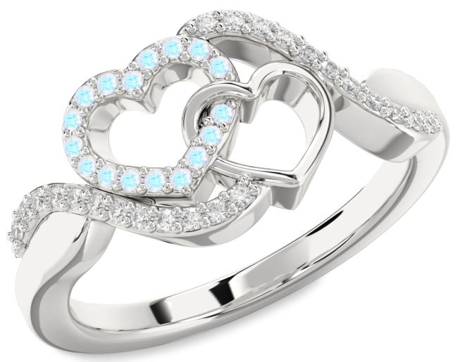 Diamond Moonstone Platinum Heart Ring