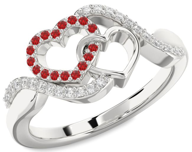Diamond Ruby Silver Heart Ring