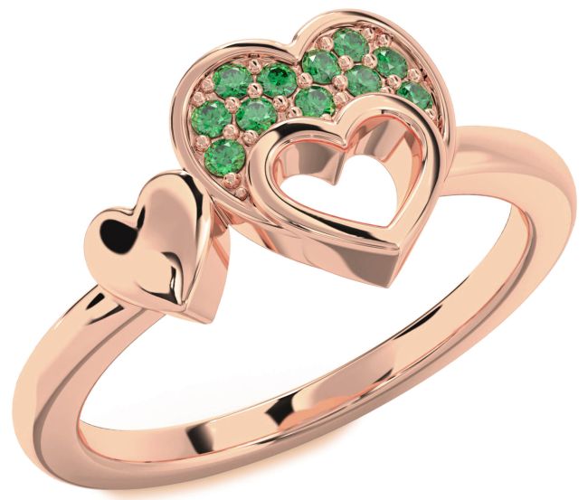 Emerald Rose Gold Silver Heart Ring