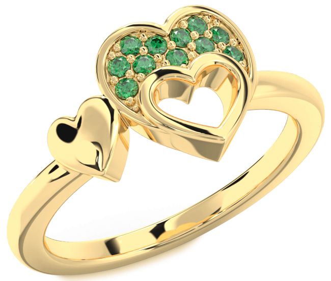 Emerald Gold Silver Heart Ring