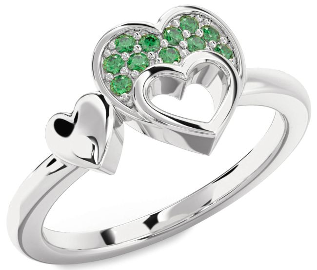 Emerald Silver Heart Ring