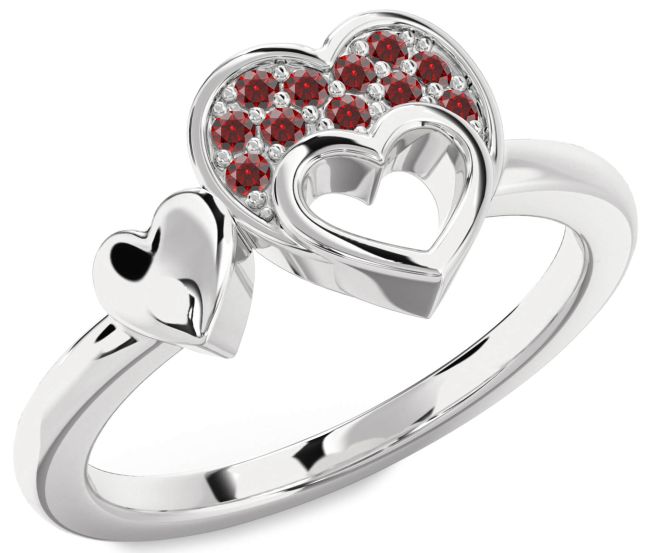 Garnet Platinum Heart Ring