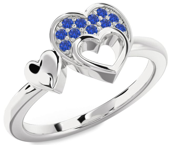 Blue Sapphire Silver Heart Ring