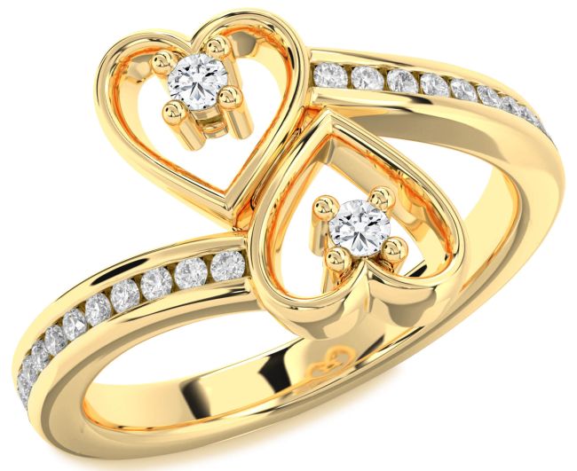 Diamond Gold Silver Heart Two Stone Ring