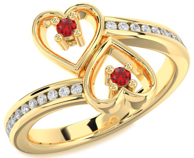 Diamond Ruby Gold Heart Two Stone Birthstone Ring