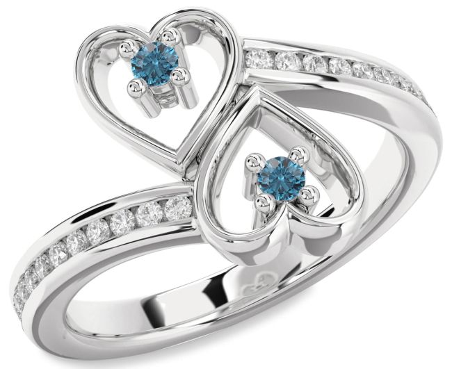 Blue Diamond Platinum Heart Two Stone Ring