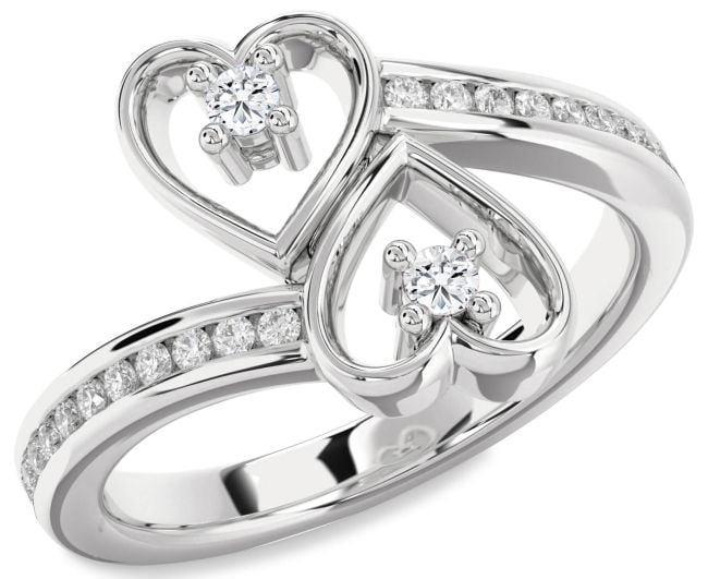 Diamond Platinum Heart Two Stone Ring