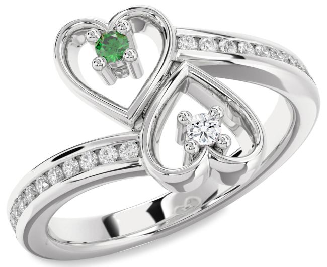 Diamond Platinum Heart Two Stone Promise Ring