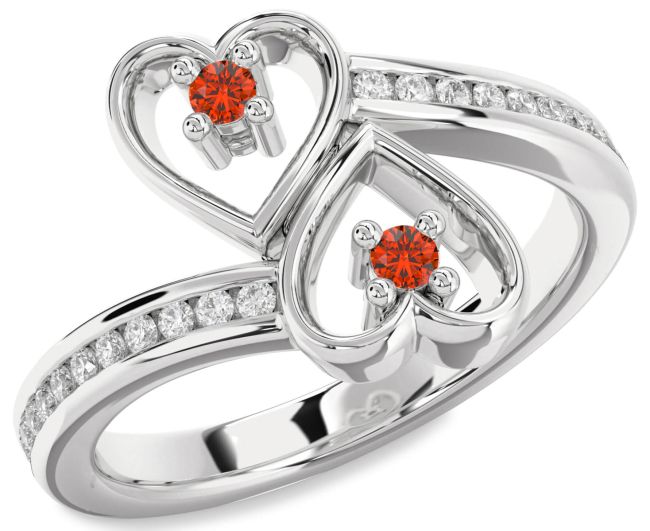 Diamond Fire Opal Platinum Heart Two Stone Ring