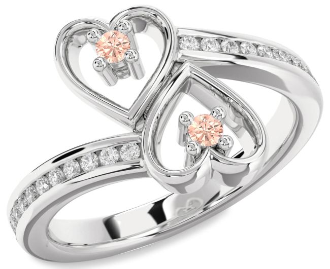 Diamond Morganite Silver Heart Two Stone Ring