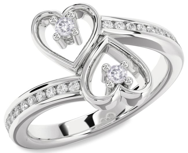 Salt & Pepper Diamond Platinum Heart Two Stone Ring