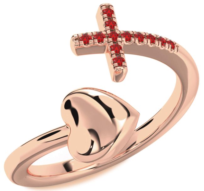 Ruby Rose Gold Silver Heart Cross Ring