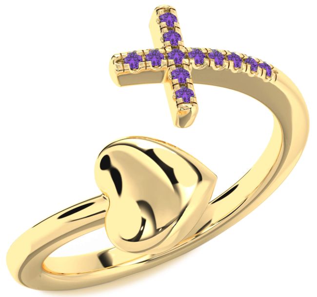 Amethyst Gold Heart Cross Ring