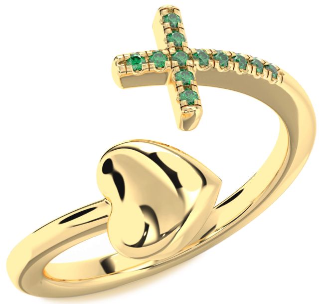 Emerald Gold Heart Cross Ring