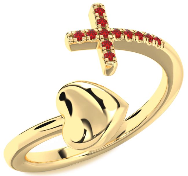 Ruby Gold Heart Cross Ring