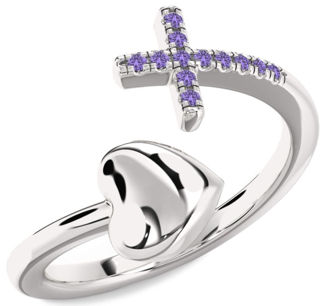 Alexandrite Silver Heart Cross Ring