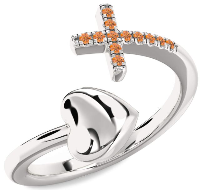 Citrine Silver Heart Cross Ring