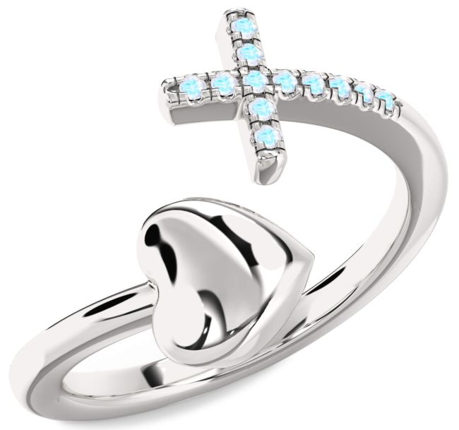 Moonstone Silver Heart Cross Ring