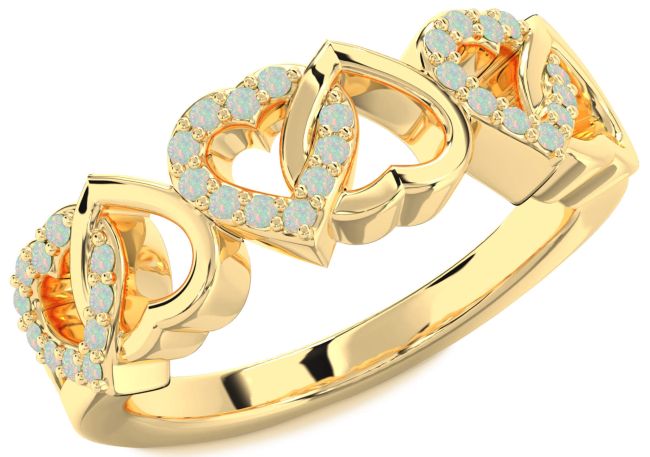 Opal Gold Silver Heart Ring