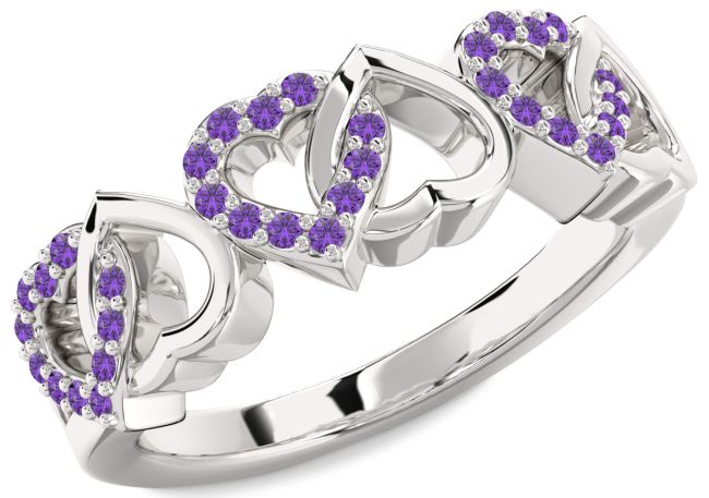 Amethyst Silver Heart Ring