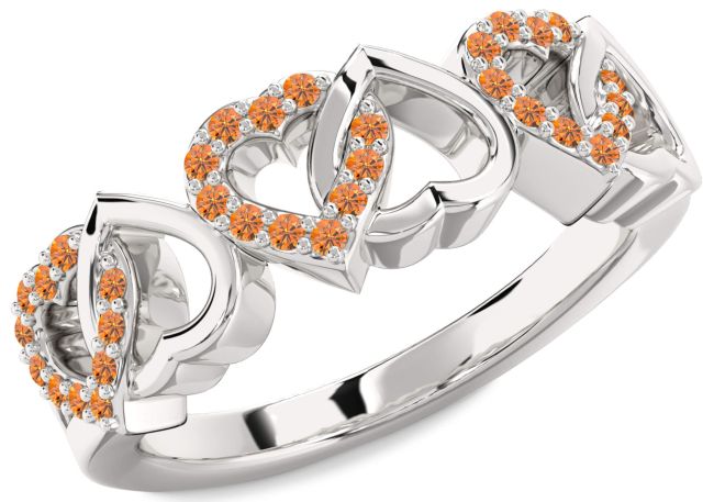 Citrine Platinum Heart Ring