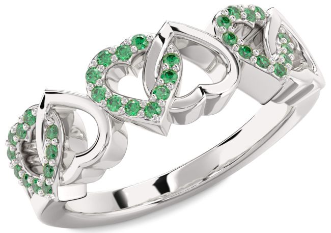 Emerald Platinum Heart Ring