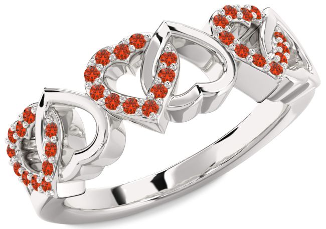 Fire Opal Platinum Heart Ring