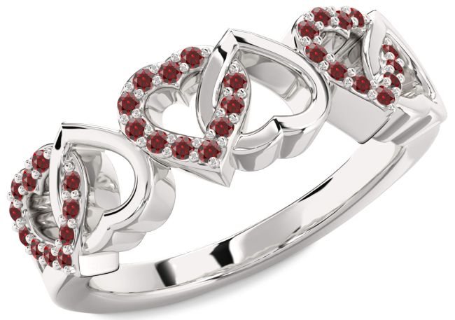 Garnet Silver Heart Ring
