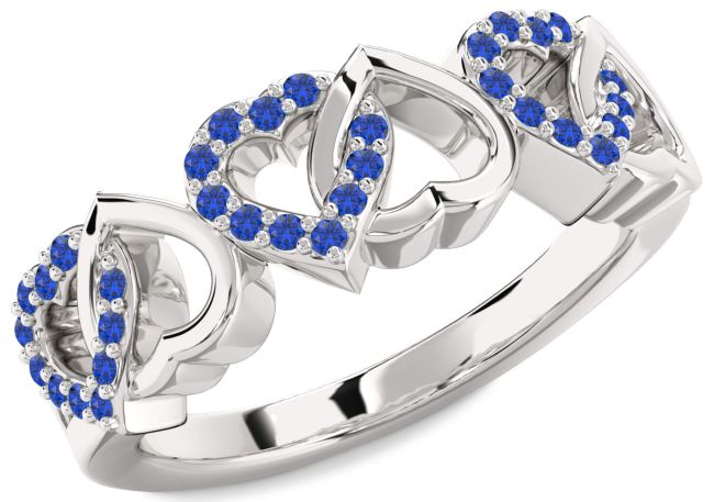Blue Sapphire Silver Heart Ring