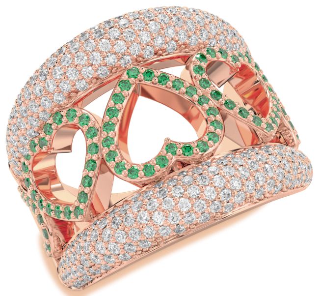 Diamond Emerald Rose Gold Heart Ring