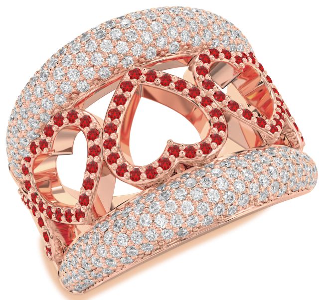 Diamond Ruby Rose Gold Silver Heart Ring