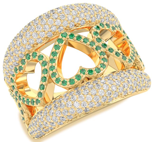 Diamond Emerald Gold Heart Ring