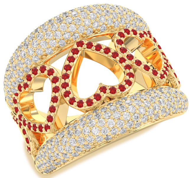 Diamond Ruby Gold Silver Heart Ring