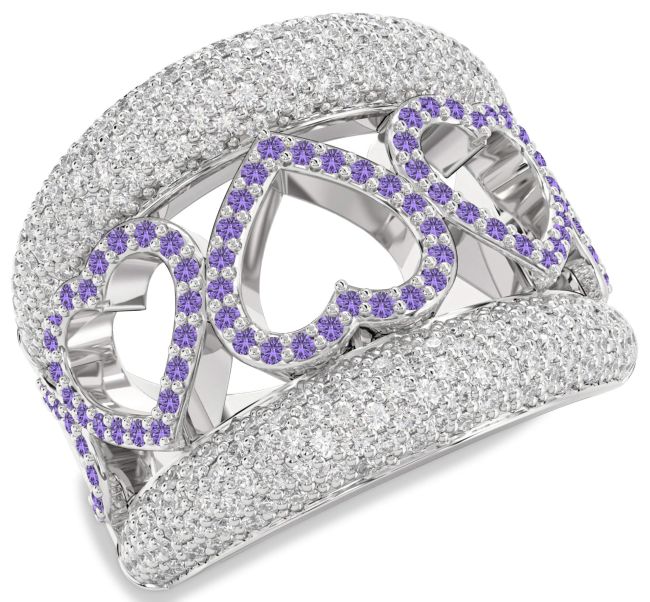Diamond Alexandrite Platinum Heart Ring