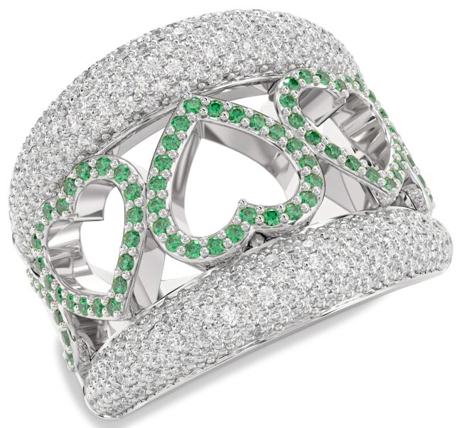 Diamond Emerald Platinum Heart Ring