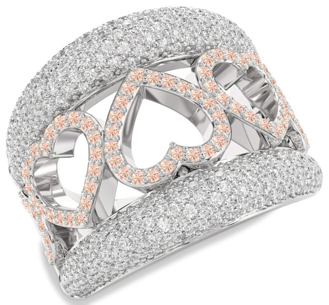 Diamond Morganite Platinum Heart Ring