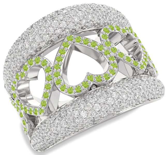 Diamond Peridot Platinum Heart Ring