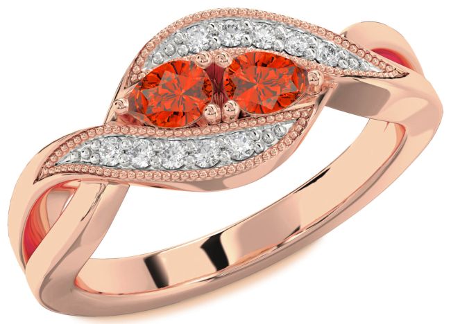 Diamond Fire Opal Rose Gold Pear Two Stone Ring