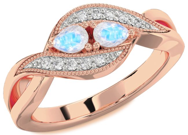 Diamond Moonstone Rose Gold Pear Two Stone Ring