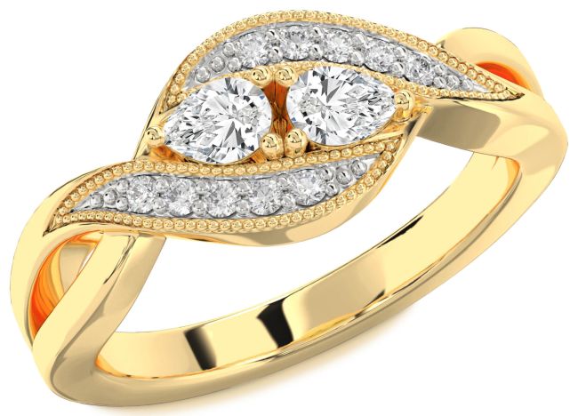 Lab Diamond Gold Silver Pear Two Stone Ring