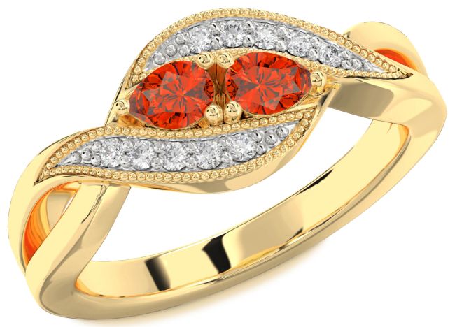 Diamond Fire Opal Gold Pear Two Stone Ring