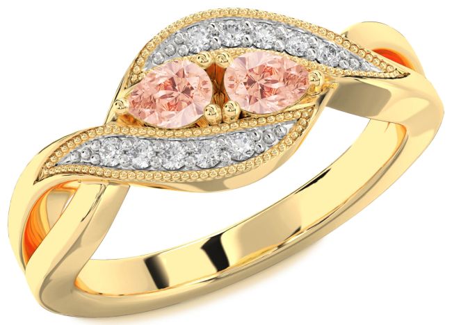 Diamond Morganite Gold Silver Pear Two Stone Ring